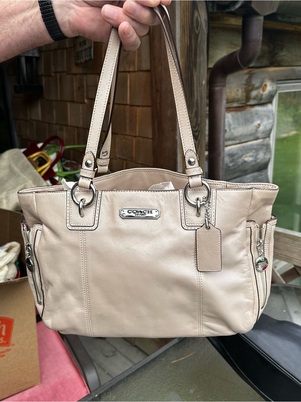 Coach Neutral Leather Shoulder Tote in Light Taupe